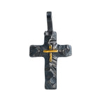 Pandantiv Cruce cu relief din argint și accent auriu – simbol realizat manual al credinței și al forței spirituale | Art Diva