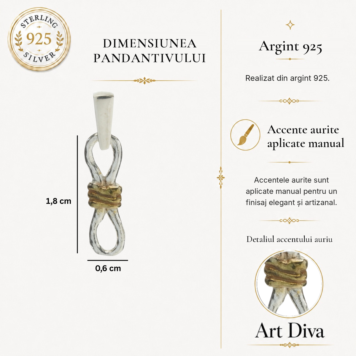 Bijuterie din argint 925 – Nodul iubirii infinite, pandantiv realizat manual cu simbolul eternității, în stil sculptural rustic | Art Diva