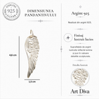Pandantiv Aripă de înger din argint 925 – bijuterie sculpturală realizată manual în stil boho și rustic, talisman pentru protecție și forță spirituală | Art Diva