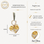 Talisman al iubirii – pandantiv Inimă realizat manual din argint 925 cu accente de culoarea aurului, în stil boho și rustic | Art Diva