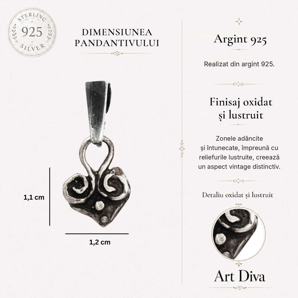 Pandantiv Inimă din argint 925 – talisman al iubirii realizat manual, bijuterie sculpturală în stil boho, cadou ideal pentru mamă, fiică sau prietenă | Art Diva