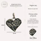 Pandantiv Inimă cu Floare din argint 925 – talisman al iubirii realizat manual, bijuterie sculpturală în stil boho, cadou ideal pentru mamă, fiică sau prietenă | Art Diva