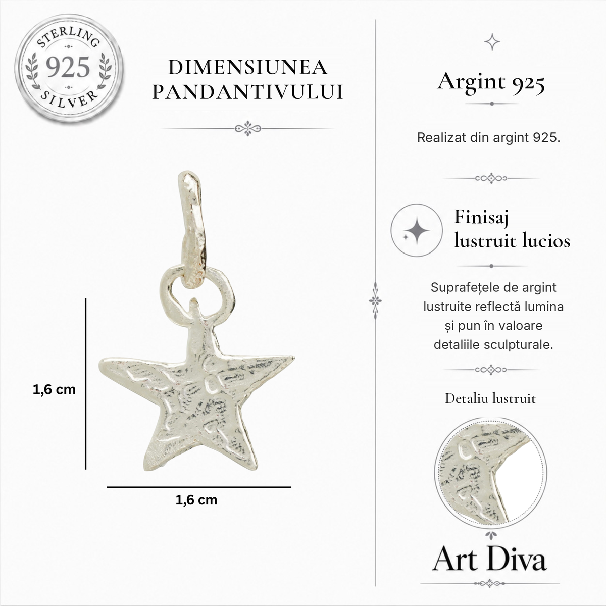 Pandantiv „Stea” din argint 925 – talisman boho realizat manual pentru speranță, bijuterie sculpturală și cadou pentru mamă, fiică sau prietenă | Art Diva