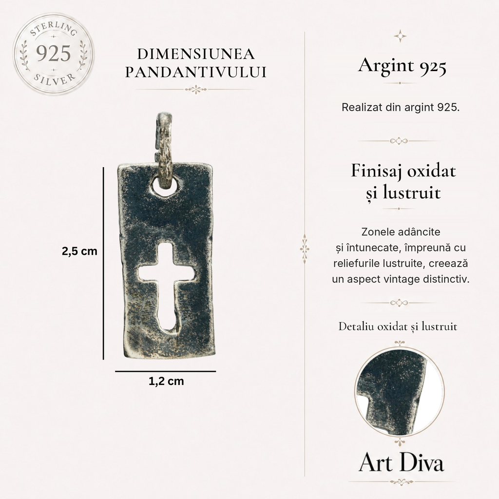Pandantiv „Placă cu Cruce” pentru bărbați din argint 925 – simbol al forței și al caracterului | Art Diva