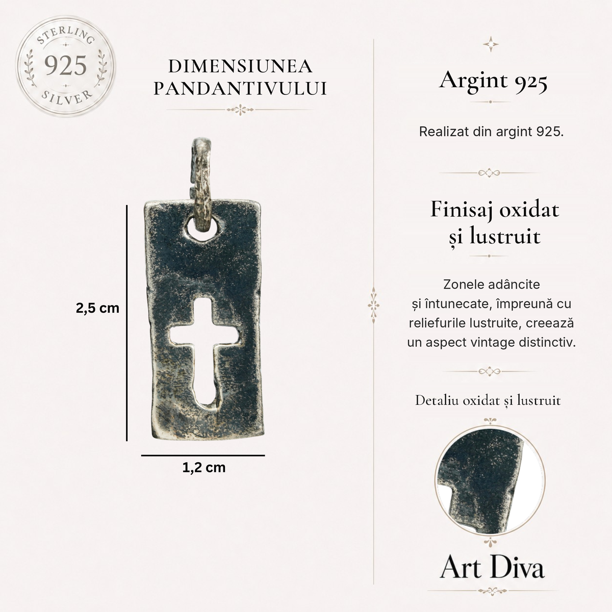 Pandantiv „Placă cu Cruce” pentru bărbați din argint 925 – simbol al forței și al caracterului | Art Diva