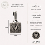 Pandantiv „Inimă în pătrat” din argint 925, realizat manual – talisman pentru iubire și afecțiune, bijuterie sculpturală în stil boho și rustic | Art Diva