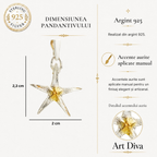 Pandantiv „Stea de mare” din argint 925 cu accente aurii – talisman pentru noroc și seninătate, bijuterie sculpturală în stil boho și rustic | Art Diva