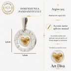 Pandantiv „Inimă aurie în cerc” realizat manual din argint 925 – talisman pentru iubire și căldură, bijuterie în stil boho și rustic | Art Diva