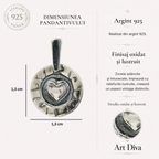 Pandantiv „Inimă în cerc” din argint 925, realizat manual – talisman pentru iubire și protecție, bijuterie sculpturală în stil boho și rustic | Art Diva