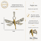 Pandantiv „Libelulă” din argint 925 cu accente aurii – talisman boho realizat manual pentru schimbare și creștere spirituală, bijuterie sculpturală și cadou pentru mamă, fiică sau prietenă | Art Diva