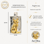 Pandantiv „Vulpe” realizat manual din argint 925 cu accente aurii – simbol al intuiției și grației, bijuterie sculpturală | Art Diva