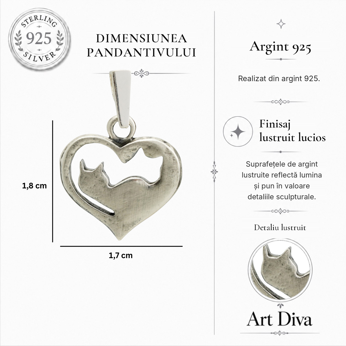 Pandantiv „Pisici Yin-Yang” din argint 925 – lustruit lucios | Simbol al iubirii și al armoniei | Art Diva