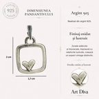 Pandantiv Inimă în pătrat din argint 925 – parțial oxidat în stil vintage, talisman realizat manual pentru iubire și echilibru, bijuterie sculpturală în stil boho și rustic | Art Diva