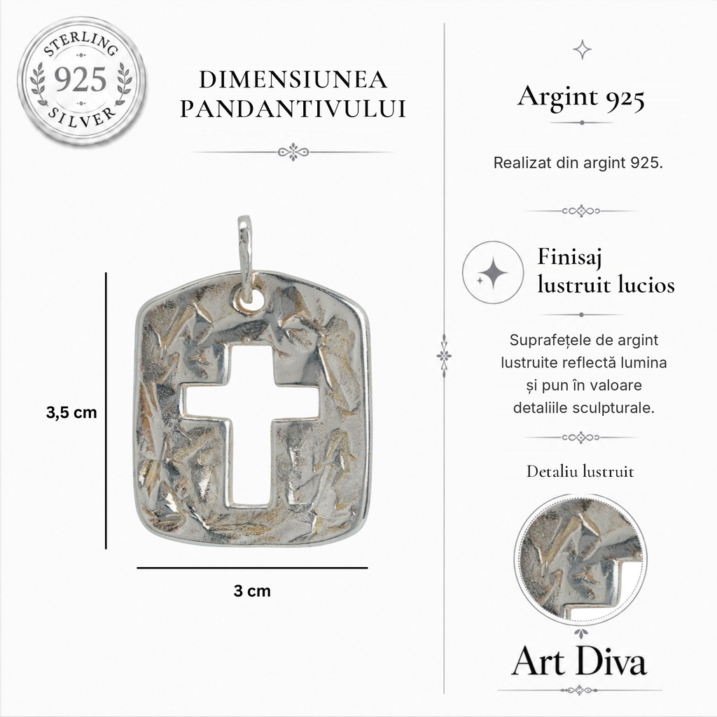 Pandantiv masiv cruce pentru bărbați din argint 925 cu cruce decupată – lustruit manual, bijuterie în stil boho și rustic | Art Diva