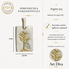 Pandantiv „Pomul Vieții” din argint 925 cu accente aurii – talisman al legăturii de familie, al protecției și al armoniei, bijuterie sculpturală boho și rustică | Art Diva