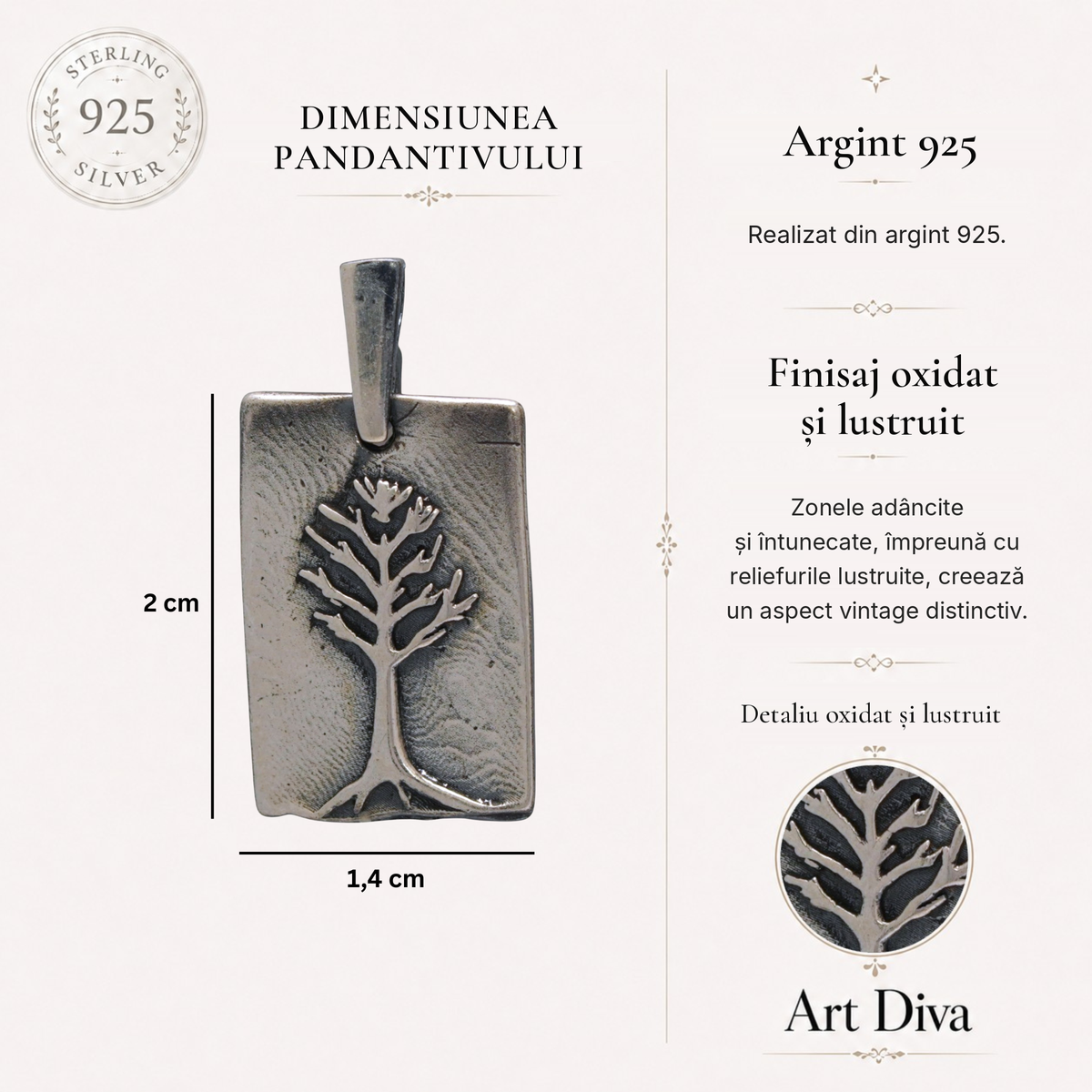 Pandantiv „Pomul vieții” din argint 925 – talisman parțial oxidat pentru apropiere în familie, protecție și armonie, bijuterie sculpturală în stil boho, rustic și vintage | Art Diva