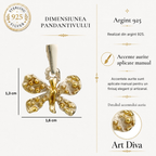 Pandantiv „Fluturaș” din argint 925 cu accente aurii – talisman pentru schimbare și lejeritate, realizat manual în stil boho și rustic | Art Diva