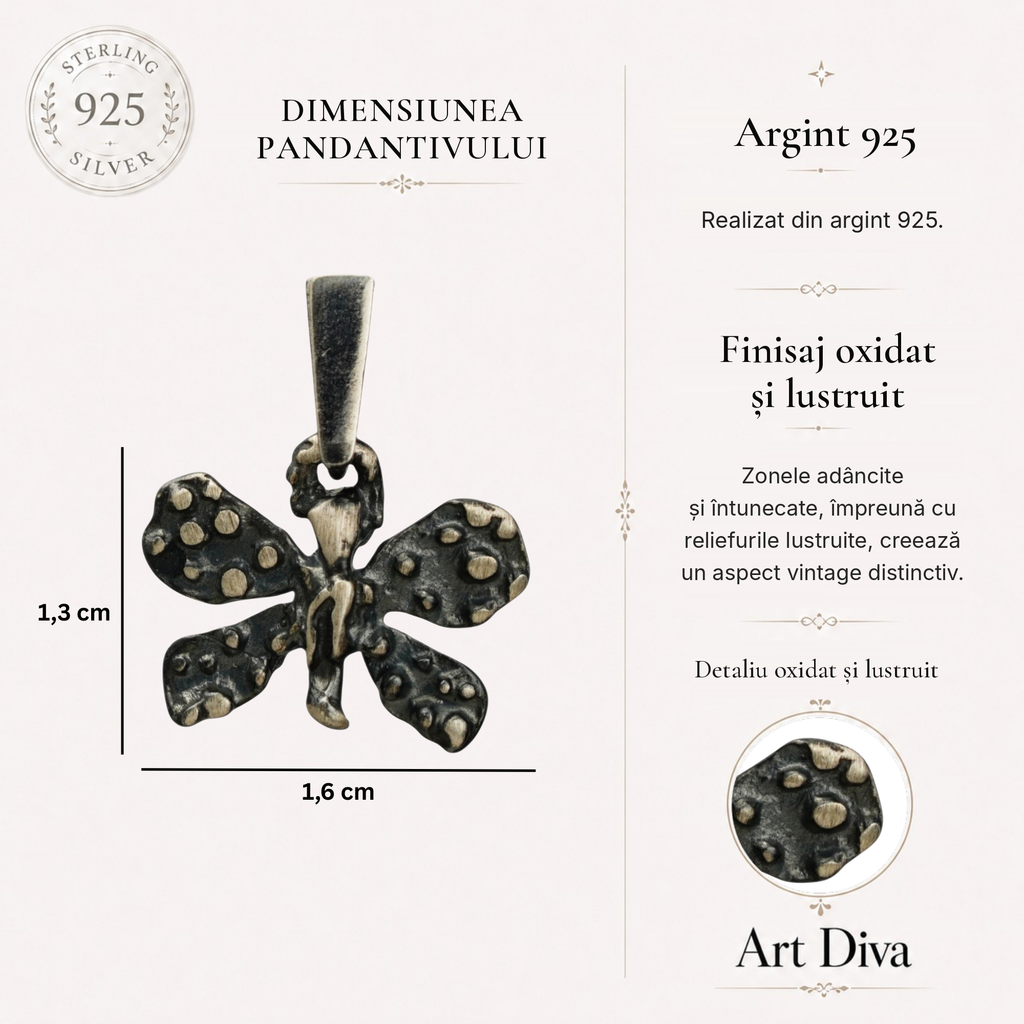 Pandantiv „Fluture mic” din argint 925 – talisman boho al schimbării și al ușurinței, bijuterie sculpturală și cadou pentru mamă, fiică sau prietenă | Art Diva