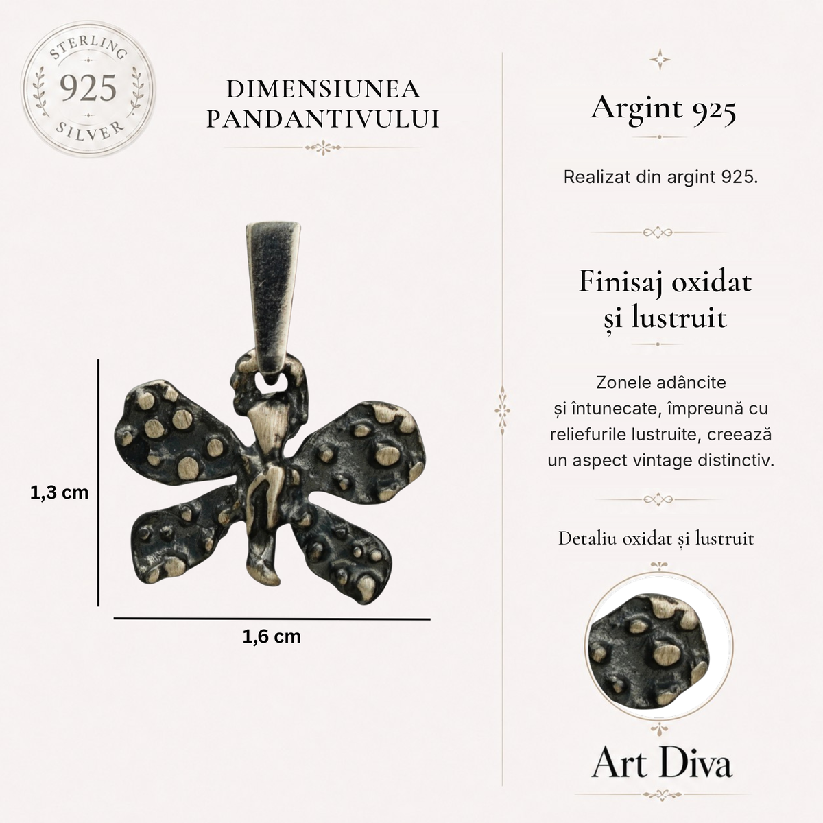 Pandantiv „Fluture mic” din argint 925 – talisman boho al schimbării și al ușurinței, bijuterie sculpturală și cadou pentru mamă, fiică sau prietenă | Art Diva
