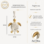 Pandantiv „Broască țestoasă” handmade din argint 925 cu accente aurii – talisman pentru liniște, reziliență și longevitate, bijuterie sculpturală în stil boho și rustic | Art Diva