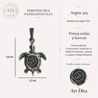 Pandantiv „Broască țestoasă” din argint 925, realizat manual – simbol al longevității, al înțelepciunii și al protecției, talisman în stil boho și rustic | Art Diva