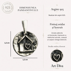 Pandantiv „Acasă e totul” – casă cu inimă din argint, realizat manual, simbol al căldurii familiei și al iubirii | Art Diva