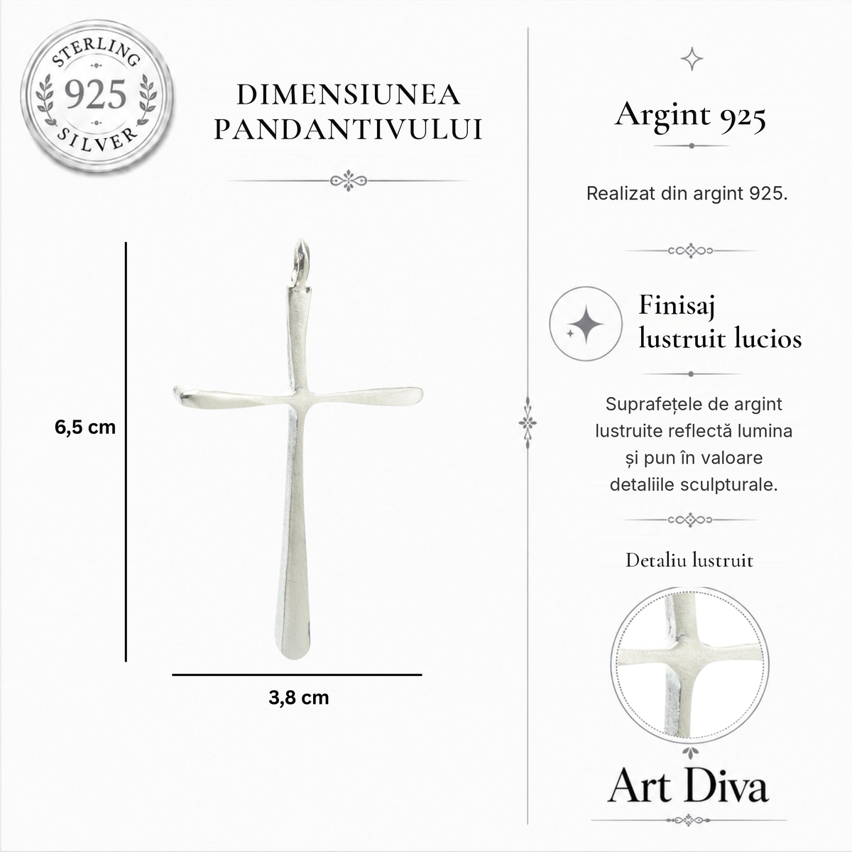 Pandantiv cruce mare și lungă pentru bărbați din argint 925 – simbol al credinței, al forței și al protecției | Art Diva