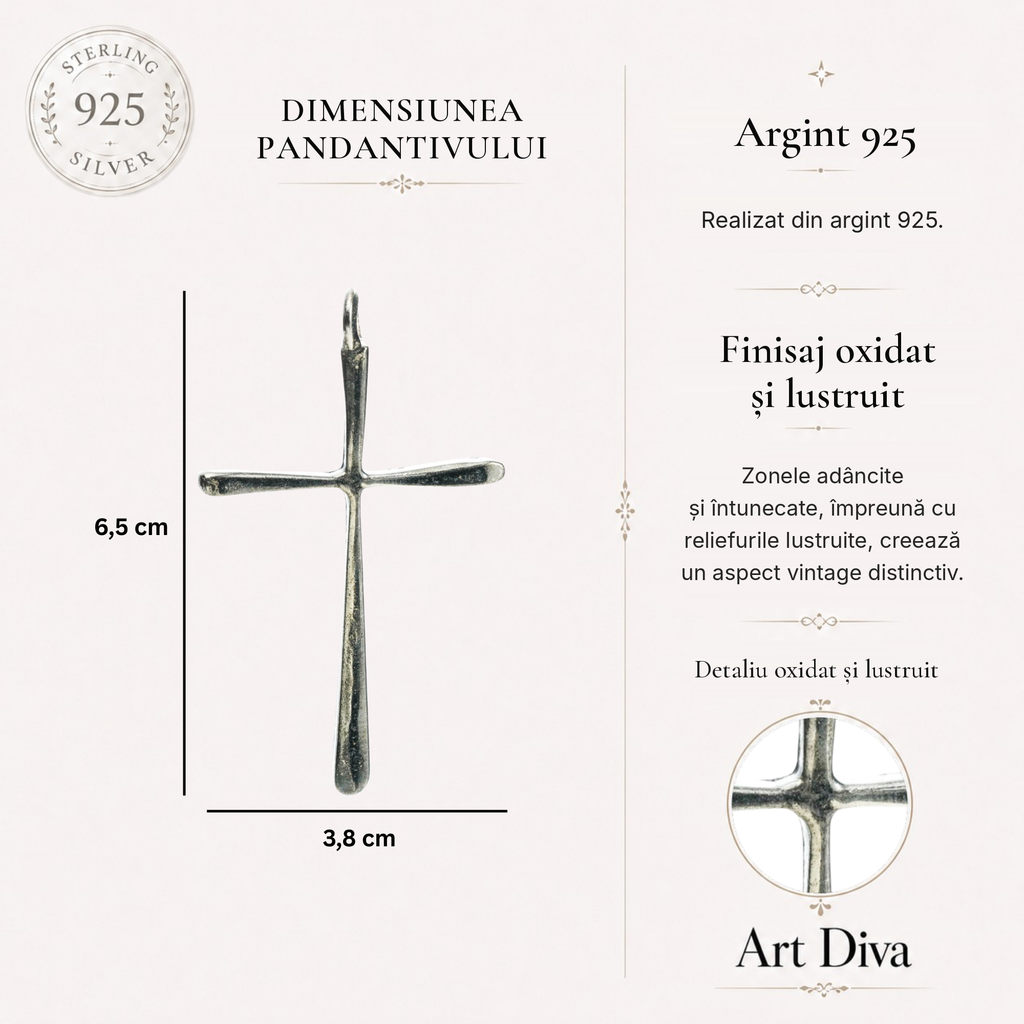 Pandantiv cruce mare și lungă pentru bărbați din argint 925 – simbol al credinței, al forței și al protecției | Art Diva