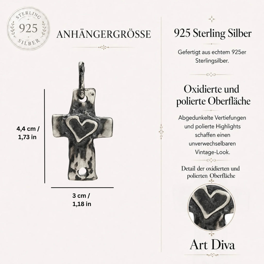 Pandantiv „Cruce cu inimă” din argint 925 – talisman boho al credinței și al iubirii, bijuterie sculpturală și cadou pentru mamă, fiică sau prietenă | Art Diva