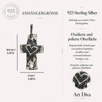 Pandantiv „Cruce cu inimă” din argint 925 – talisman boho al credinței și al iubirii, bijuterie sculpturală și cadou pentru mamă, fiică sau prietenă | Art Diva