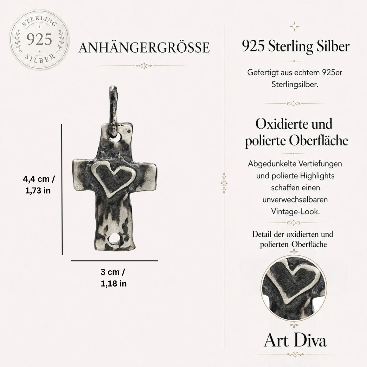 Pandantiv „Cruce cu inimă” din argint 925 – talisman boho al credinței și al iubirii, bijuterie sculpturală și cadou pentru mamă, fiică sau prietenă | Art Diva