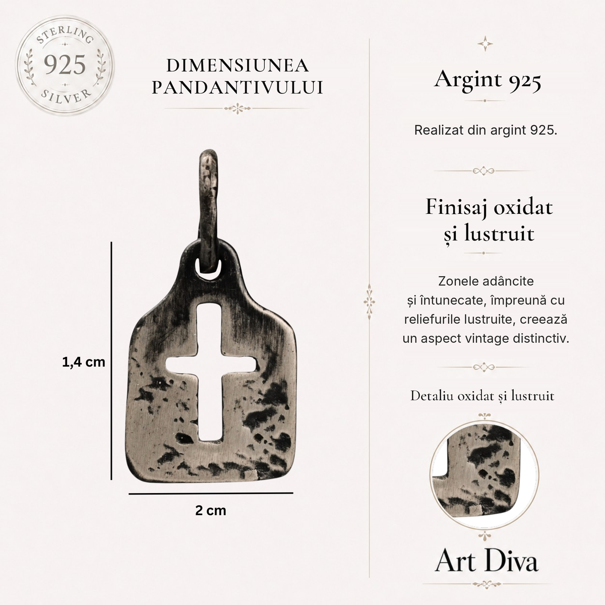Pandantiv cruce pentru femei din argint 925 – bijuterie oxidată din argint | Art Diva