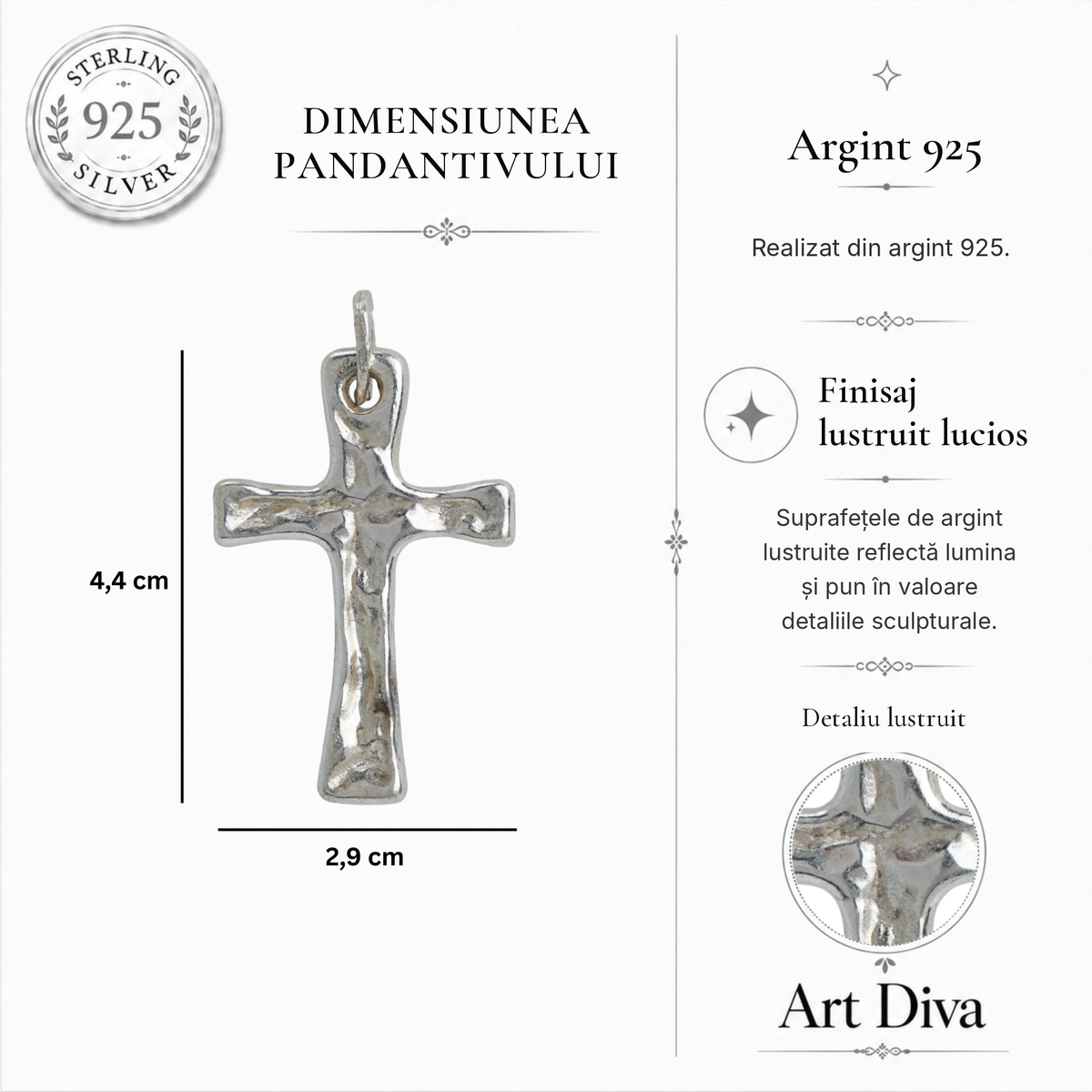 Pandantiv „Forță și Credință” – cruce masivă pentru bărbați din argint 925, lustruit manual – simbol al rezilienței și al protecției | Art Diva