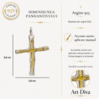 Pandantiv „Cruce cu Linie de Foc” din argint 925 – simbol al credinței și al forței, bijuterie sculpturală în stil boho și rustic | Art Diva