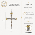 Pandantiv cruce pentru bărbați din argint 925 cu accente aurii – design boho și rustic | Art Diva