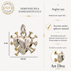 Pandantiv „Inimă cu spini” din argint 925 cu accente aurii – simbol al durerii, vindecării și forței interioare, bijuterie sculpturală în stil boho și rustic | Art Diva