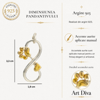 Element de bijuterie „Infinit cu Inimă și Lăbuță” din argint 925 cu accente aurii – pentru colier sau brățară, talisman al apropierii și al loialității | Art Diva