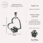 Pandantiv „Inimă și lăbuță” din argint 925 – simbol al iubirii pentru animale și talisman pentru loialitate și iubire necondiționată, bijuterie sculpturală oxidată în stil boho și rustic | Art Diva