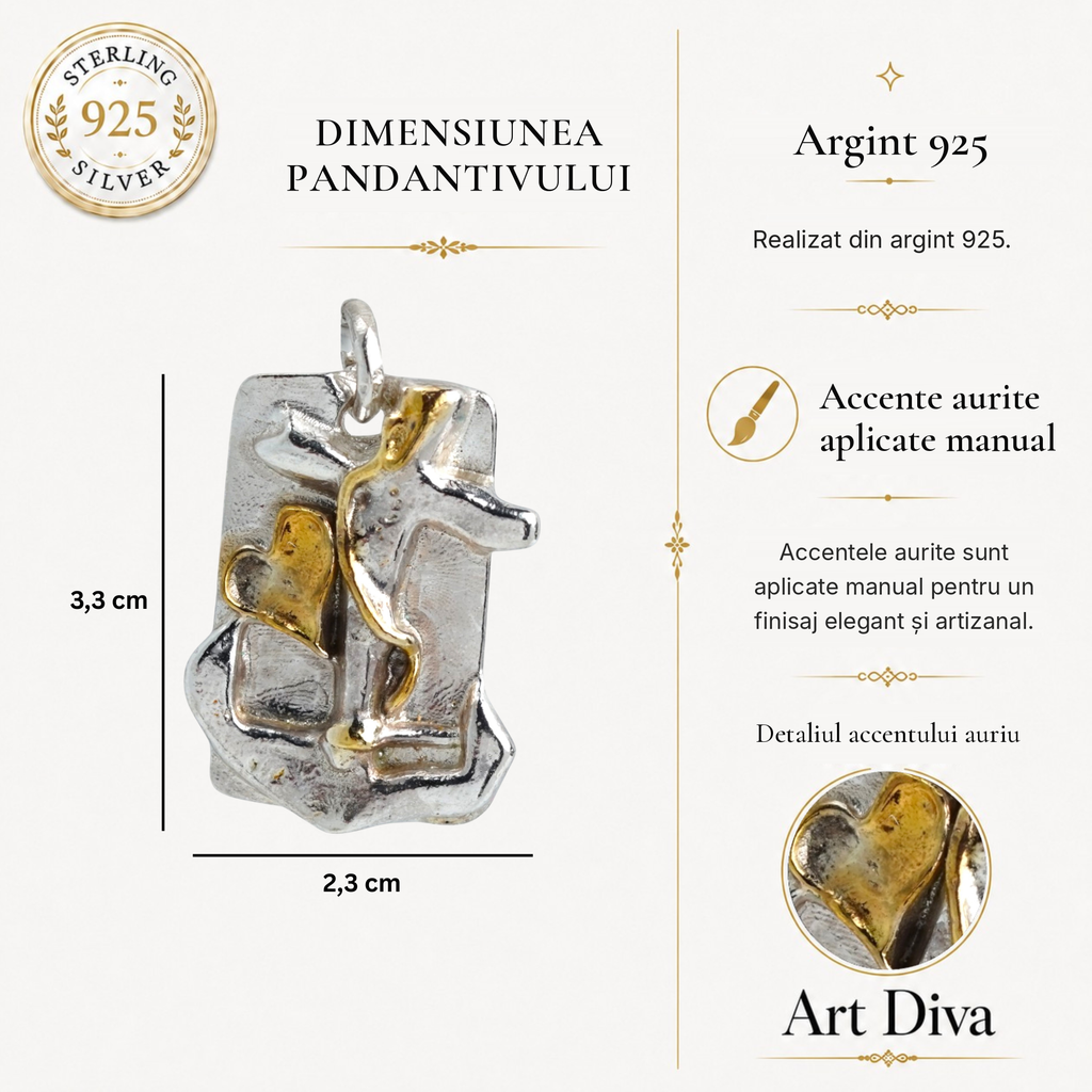 Pandantiv „Credință, Speranță și Iubire” pentru bărbați din argint 925 cu accente aurii – bijuterie handmade | Art Diva