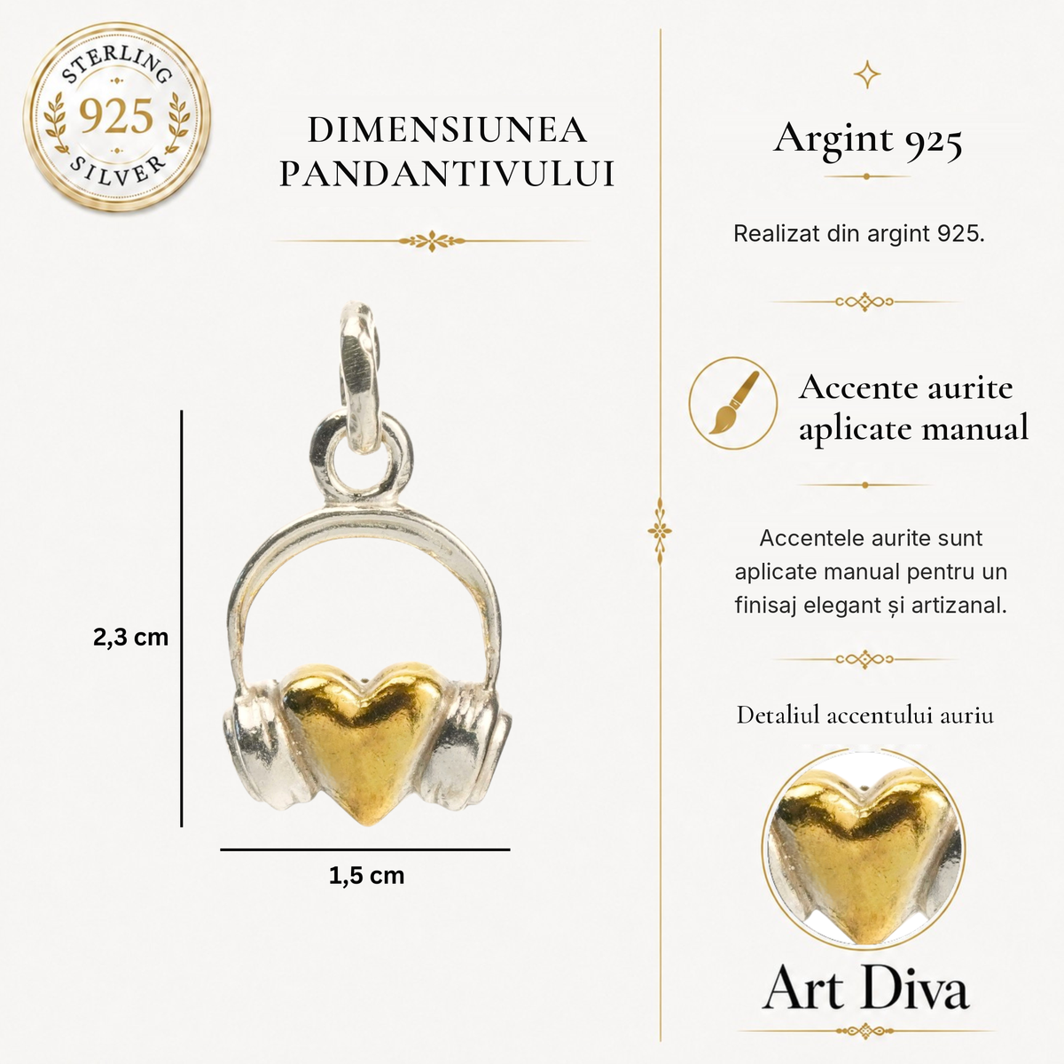 Pandantiv „Inimă DJ” din argint 925 – talisman handmade pentru dragostea de muzică, bijuterie sculpturală în stil boho și rustic | Art Diva