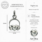 Pandantiv „Inimă DJ” din argint 925 cu căști – simbol al iubirii pentru muzică, bijuterie oxidată în stil boho și rustic | Art Diva
