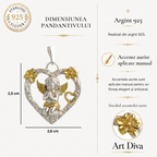 Pandantiv „Înger în Inimă” din argint 925 cu accente placate în aur – talisman pentru iubire și protecție, bijuterie sculpturală în stil boho și rustic | Art Diva