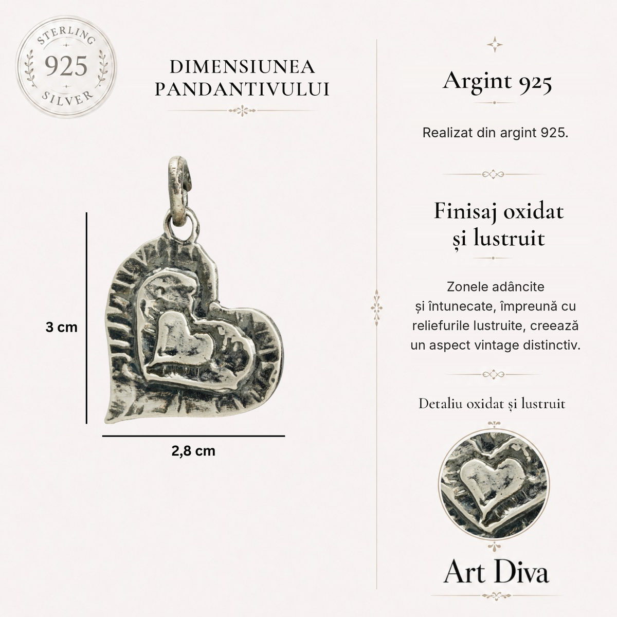 Bijuterie din argint 925 – pandantiv „Mama, Tata și eu”, trei inimi într-una | Talisman boho realizat manual pentru iubire și apropiere, bijuterie sculpturală | Art Diva