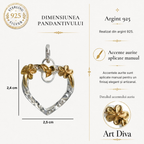 Pandantiv „Inimă Deschisă” pentru femei din argint 925 cu accente aurii – bijuterie sculpturală în stil boho și rustic | Art Diva