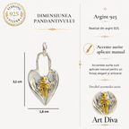 Pandantiv „Îmbrățișarea Îngerului” din argint 925 cu accente aurii – talisman de alinare și protecție, bijuterie sculpturală boho și rustică | Art Diva