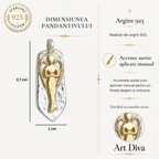 Pandantiv „Înger păzitor” din argint 925 cu accente aurii – talisman sculptural lustruit manual pentru protecție și lumină | Art Diva