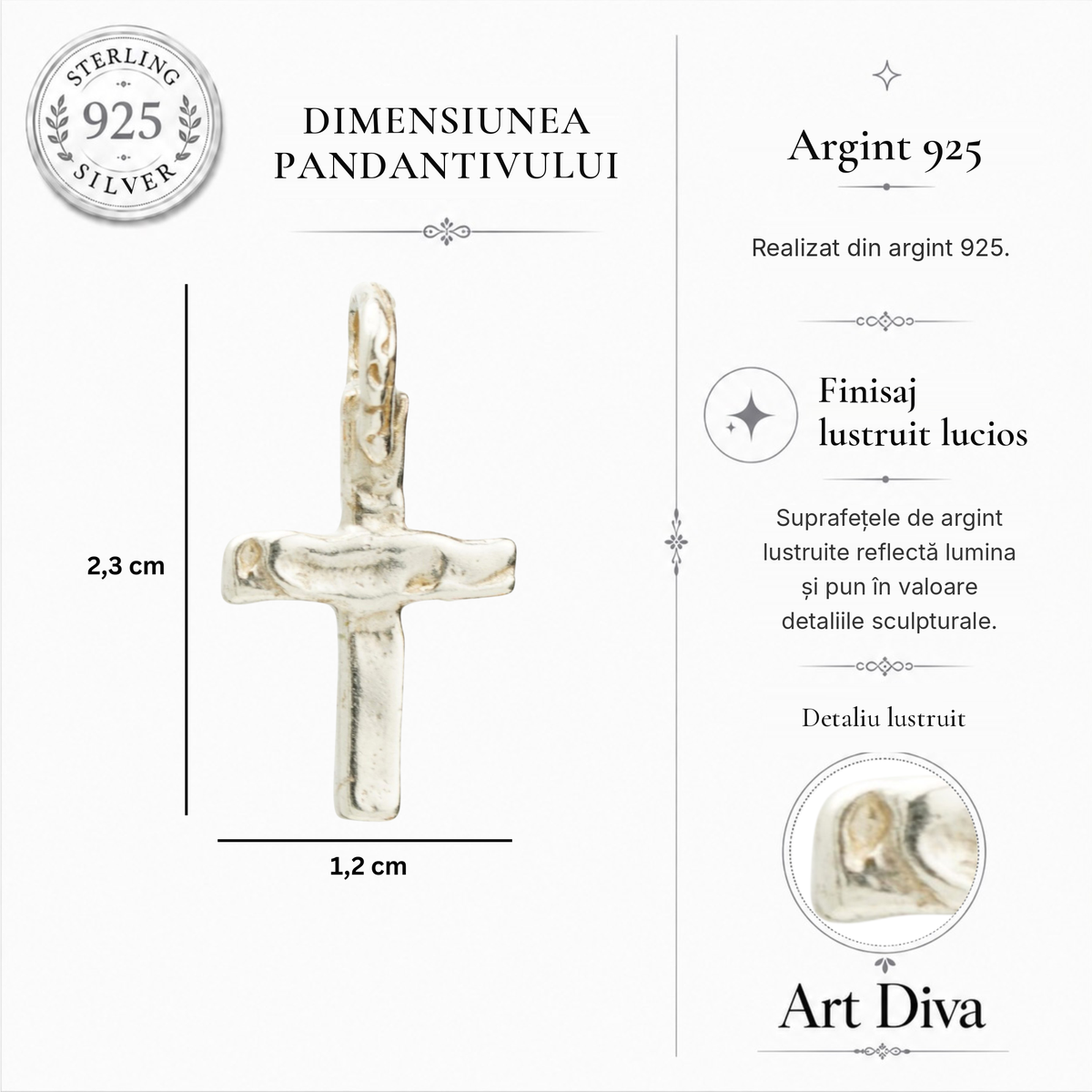 Pandantiv cruce din argint 925 – design minimalist realizat manual | Art Diva