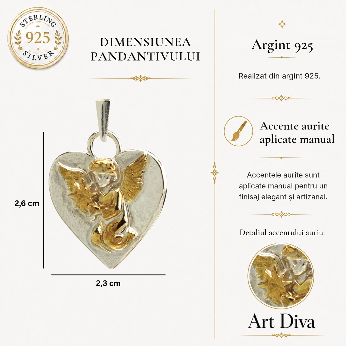 Pandantiv „Înger Ceresc cu Stea” din argint 925 – talisman handmade pentru iubire și protecție spirituală, bijuterie sculpturală în stil boho și rustic | Art Diva