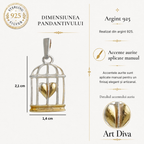 Pandantiv „Inimă în Colivie” din argint 925 cu accent auriu – talisman pentru forță, iubire și libertate emoțională, bijuterie sculpturală în stil boho și rustic | Art Diva