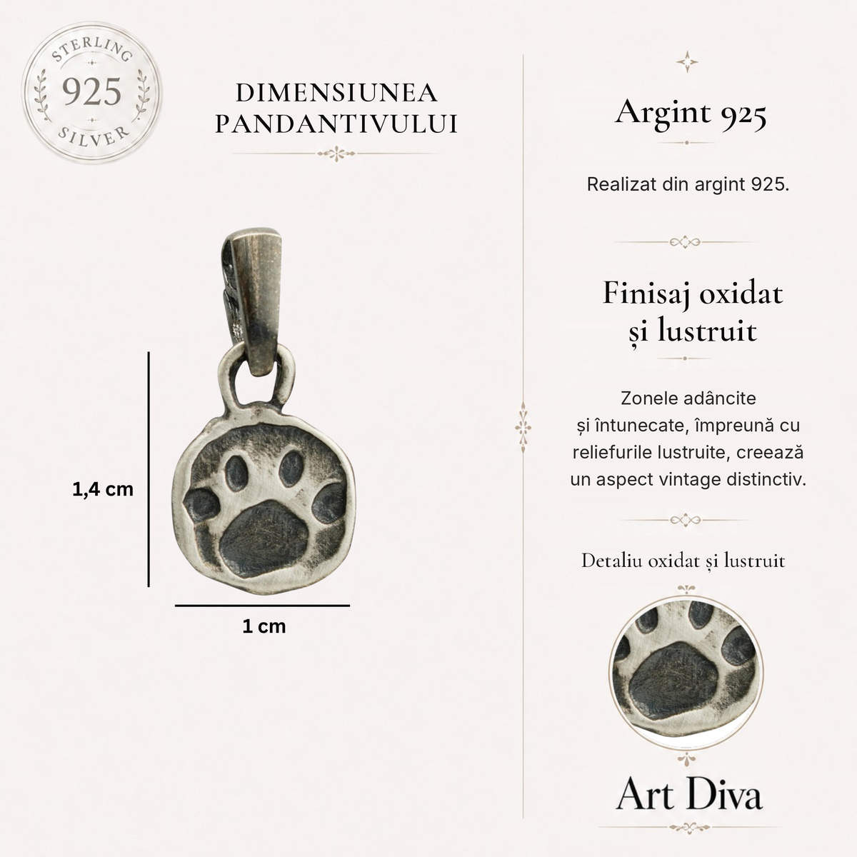 Pandantiv „Lăbuță” din argint 925 – talisman boho pentru iubirea de animale, bijuterie sculpturală și cadou pentru iubitorii de câini sau pisici | Art Diva